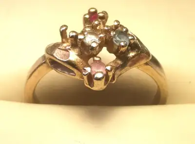 1980s 14K Yellow Gold Multi-Gemstone Nugget Ring Size 6.5, View more