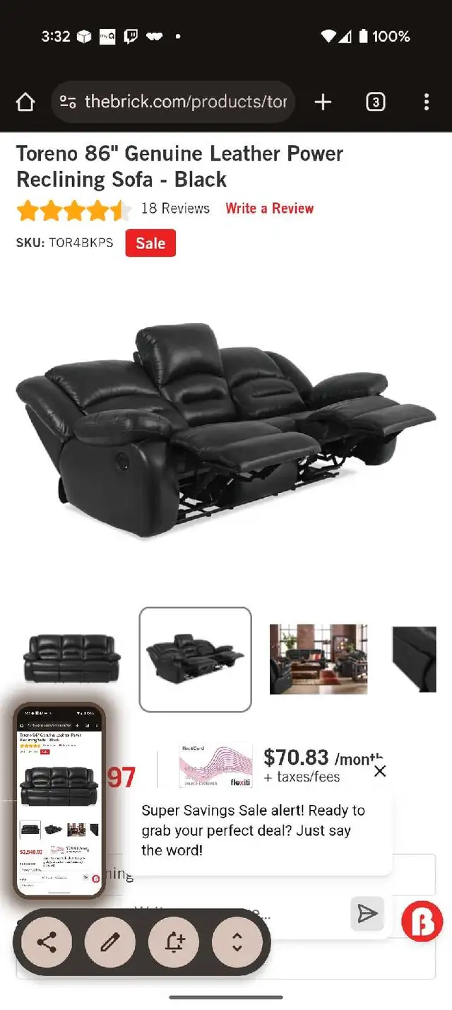 Toreno Leather Reclining Sofa Two Available in Couches & Futons in Napanee - Image 6