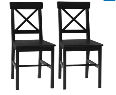 SET OF 2 BLACK WOODEN FARMHOUSE DINING CHAIRS- mnx, View more