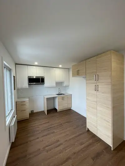 Appartement 3 et 1/2 fraîchement rénové au 2e étage d'un triplex. Entrées pour lave-vaisselle et lav...