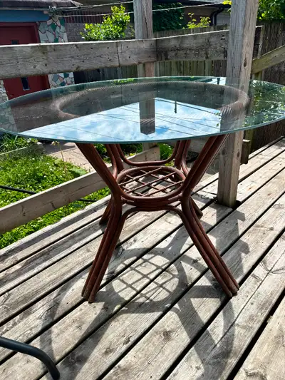 Rattan Table w/ Glass Top