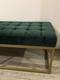 Green velvet modern gold bench