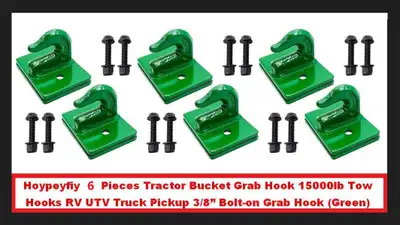 (NEW) 6 x Tractor Bucket Grab Tow Hooks 3/8” 15000lb Green, View more