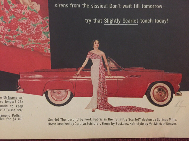 1955 Cutex Nail Polish w/‘55 Red Convertible T-Bird Original Ad in Arts & Collectibles in North Bay - Image 2