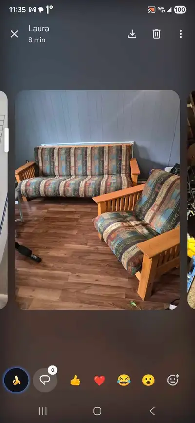 wood frame futon couch and chair, View more