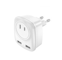 Travel adapter (Europe) with 2 USB ports, 3-in-1 (New-open box)