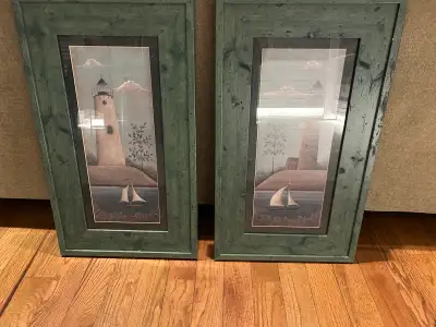 Set of 2 wooden framed maritime prints, View more