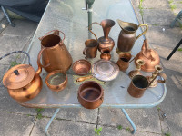 Copper ware 15 pc teapots jugs copperware carafe pots vintage