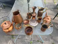 Copper ware 15 pc teapots jugs copperware carafe pots vintage