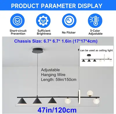 Modern LED Chandelier with 3 Cone + 3 Acrylic Balls - Black | OR, View more