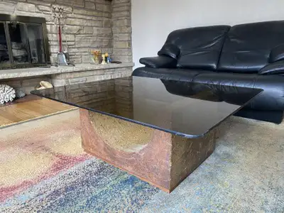 Coffee Table (Smoked Glass w/Stone Type Base), View more