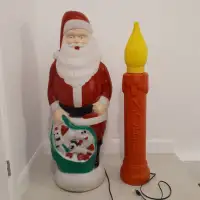Père Noël et chandelle illuminés vintage en plastique blow mold 