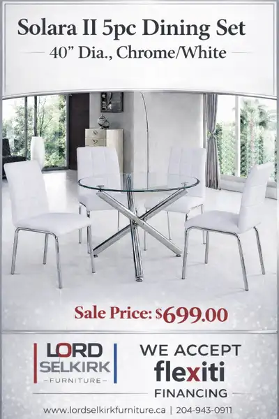 Lord Selkirk Furniture - Solara Table & 4 Chairs in White, View more