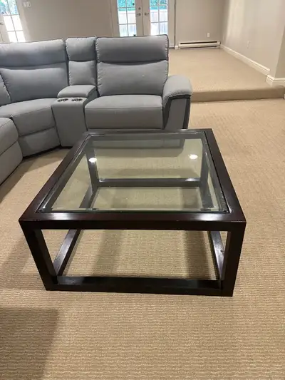 Solid Wood Coffee Table with Tempered Glass Top, View more