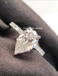 2.30 CT Pear Cut Moissanite & Halo Lab Diamond Ring In 14k Gold