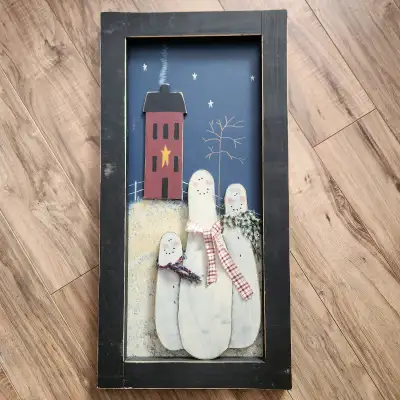 Primitive-country styled WOOD snowman wall decor, View more