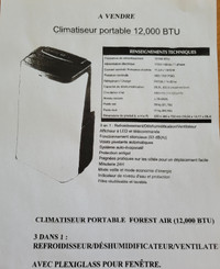 Climatiseur portable  12000 BTU