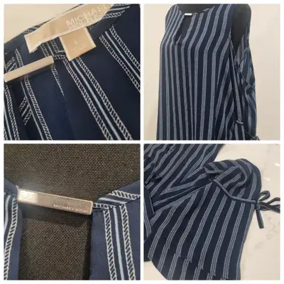 Michael Kors Striped Shoulder Blouse - Size L, View more