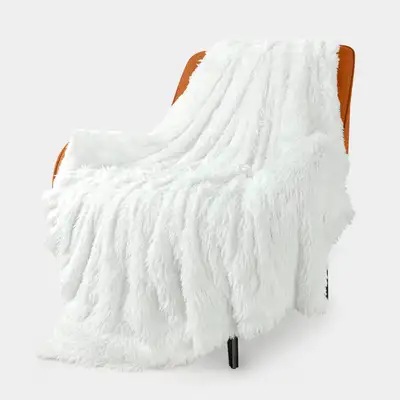 Brand New Soft Fuzzy Faux Fur Throw Blanket,50"x60", Pure White, View more