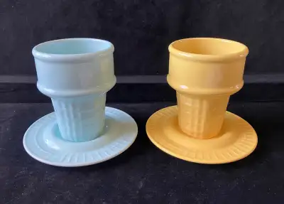 Pair of Ice Cream Cone Shaped Bowls with Saucers , View more