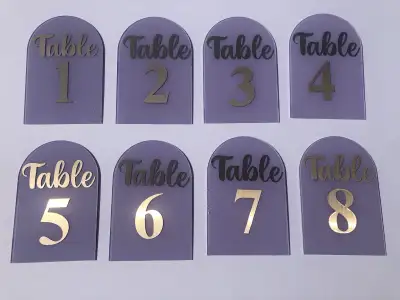 Wedding handcrafted Lavender gold letters/numbers Acrylic Table Numbers 1-8