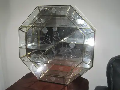 Octagonal Brass & Etched Glass Knickknack Display Case, View more