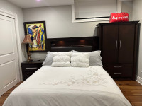 Queen captain Bed (wood)  and side table from mobilia