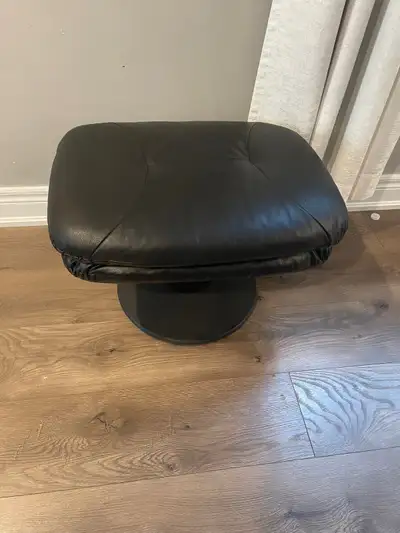Black leather ottoman / footstool , View more