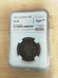 1871 Canada 50C VF-20      NGC   graded coin