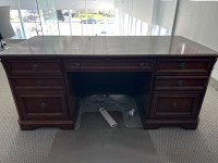 Solid wood office desk and hutch