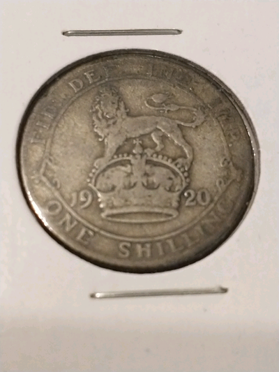 Nice 1920 England George V silver shilling, beautiful toning, View more