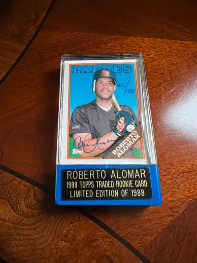Signed Roberto Alomar 1988 Topps traded rookie card with COA, View more