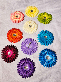 New flower clips in many colours. $4 each, or 3 for $10