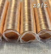5 rouleaux 2012 neufs de 1 cent magnétiques. Pennies