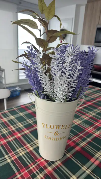 Decorative Metal Flower Bucket with Artificial Flowers, View more