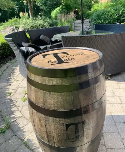 Barrels as tables for Patio & BBQ, View more