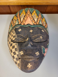 Vintage Indonesian Moon Mask Peaceful Goddess Hand Made Light Wo