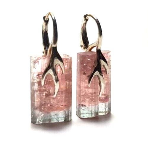 Bi-Color (Blue Cap/Pink) Tourmaline Crystal Earrings/925 Pure in Jewellery & Watches in Sudbury - Image 2