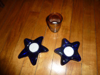 Vintage Blue/Amber Glass Tea Light Holders
