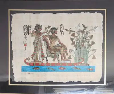 Cadre égyptien sur papyrus 55x50 cm, View more