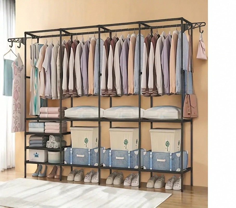 Heavy Duty 4 Tier Metal Clothing Wardrobe rack Closet Organizer ...