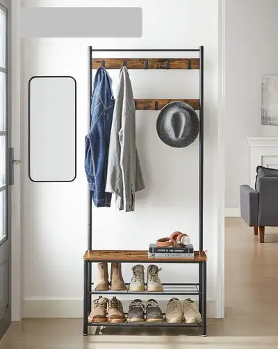 Entryway Coat Rack with Shoe Bench, Shoe Rack with Hall Tree, View more