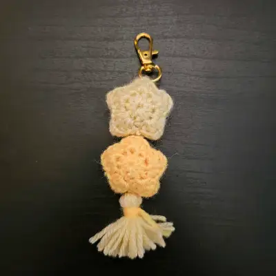 Crocheted Stars Keychain #3 (light yellow & dark yellow), View more