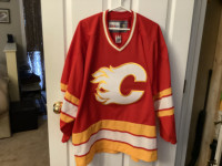 CALGARY FLAMES VINTAGE JERSEY- NEW-MENS WITH 1989 CHAMPION PATCH