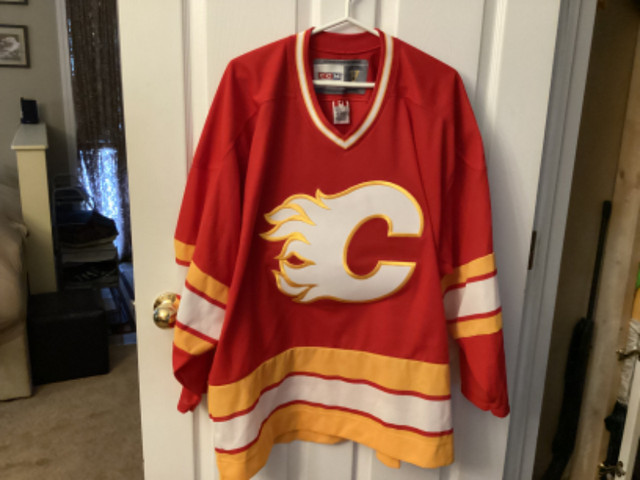 CALGARY FLAMES VINTAGE JERSEY- NEW-MENS WITH 1989 CHAMPION PATCH in Arts & Collectibles in Calgary