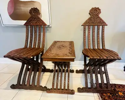 set of  handmade wooden chairs with table , View more