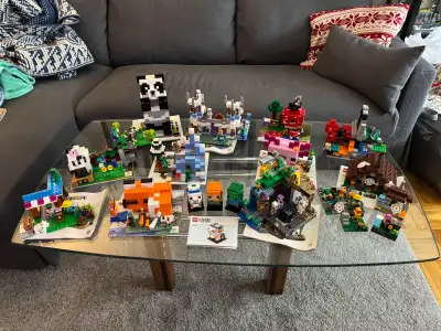 Selling the following Lego Minecraft sets as a bulk lot. All include animals, minifigs, and instruct...