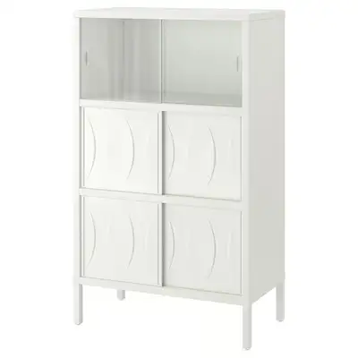 IKEA KALKNÄS Cabinet with Sliding Doors White Assembled NEW! Hide all clutter behind the finely embo...
