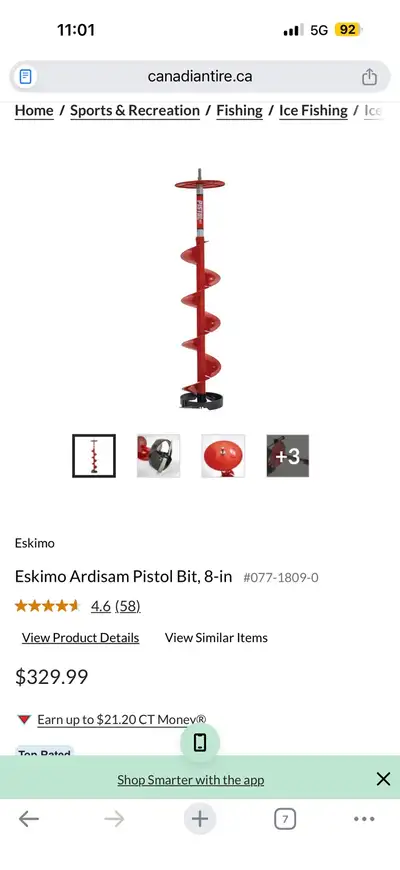 Used Eskimo pistol bit 8" for ice fishing, View more