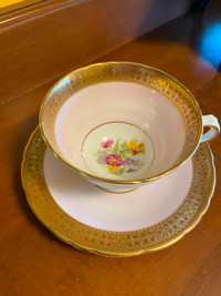 Vintage Delphine England Tea Cup & Saucer Floral Gold Gilt
